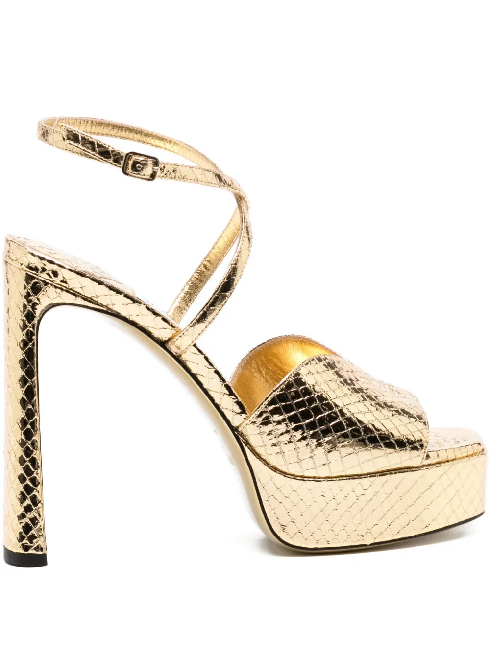 Босоножки с тиснением под змеиную кожу JIMMY CHOO, золотой