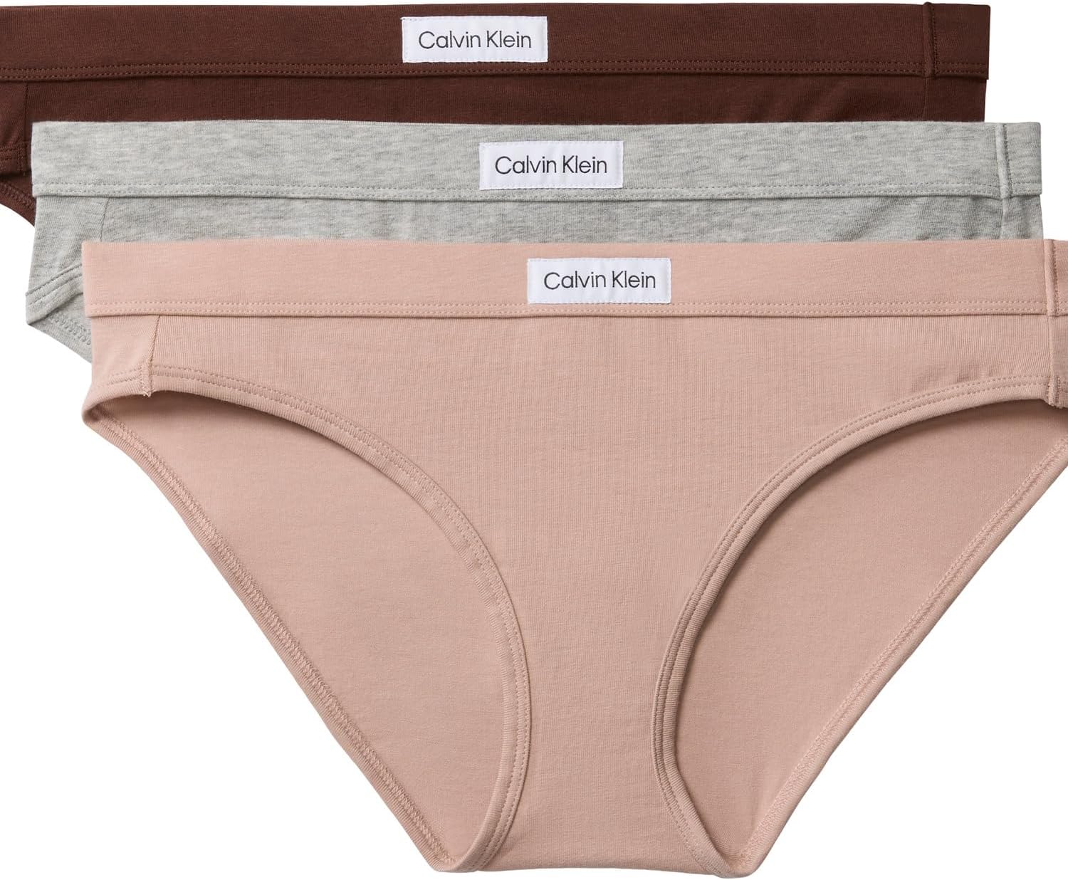 

Женские трусики-бикини Calvin Klein Comfort Logo из хлопка и стретч-хлопка, 3 пары, Grey Heather/Cedar/Umber