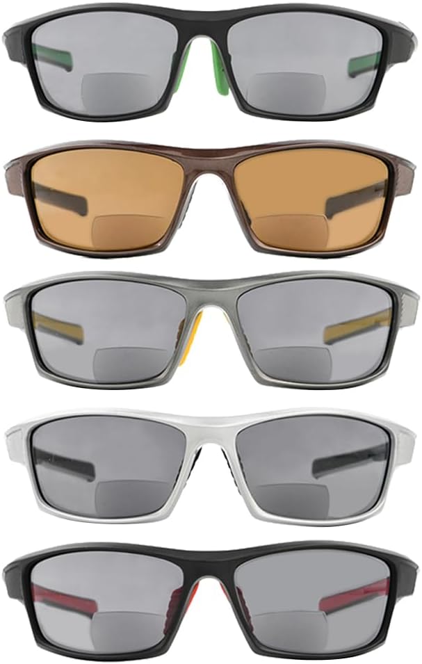 

Eyekepper 5-Pack TR90 Спортивные бифокальные солнцезащитные очки для бейсбола, бега, рыбалки, вождения, гольфа, софтбола, походов, солнечного света +1.00, 5 Pack Mix - Sg904-2