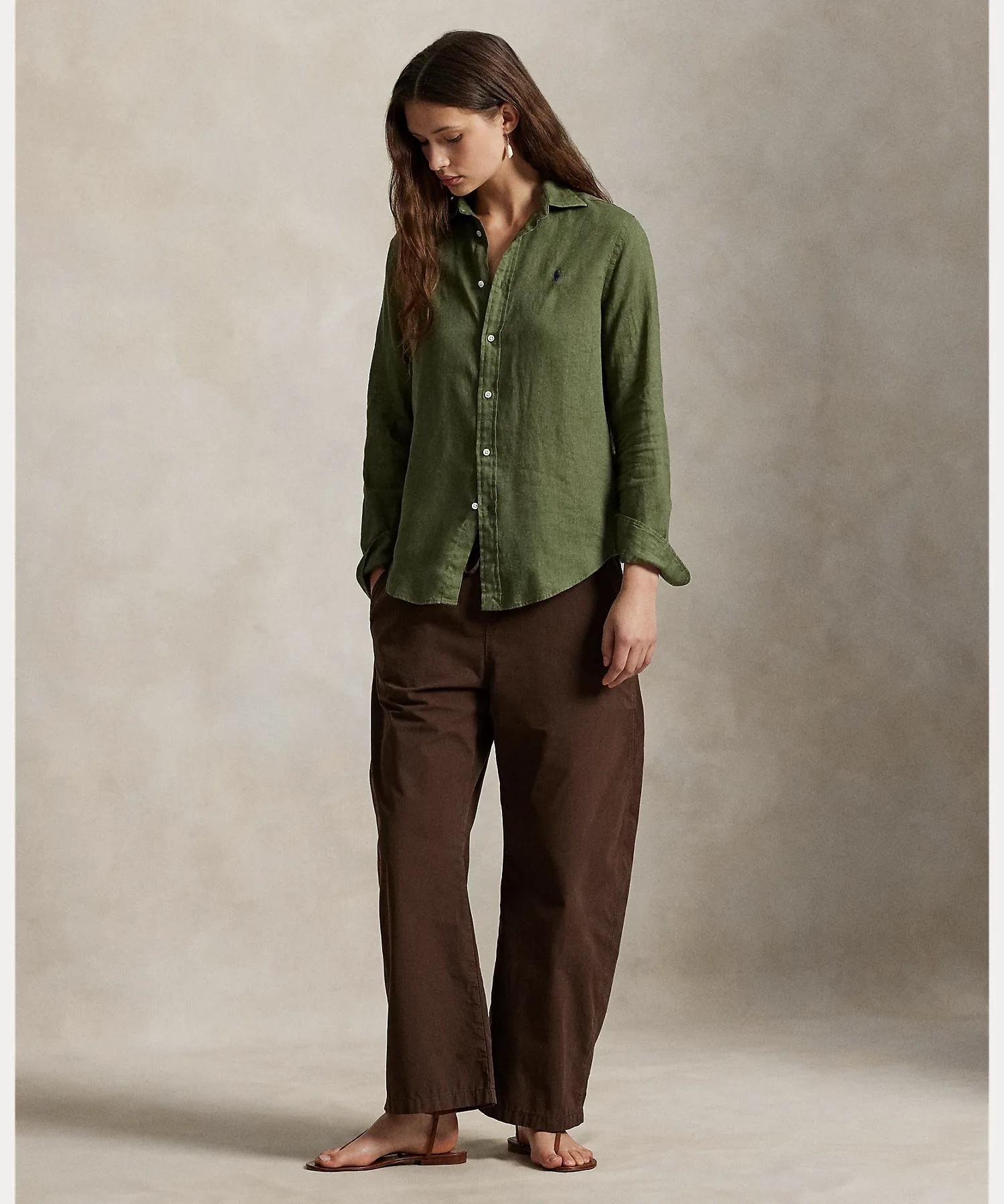 Классическая льняная рубашка Polo Ralph Lauren, 300 Green — фото 3