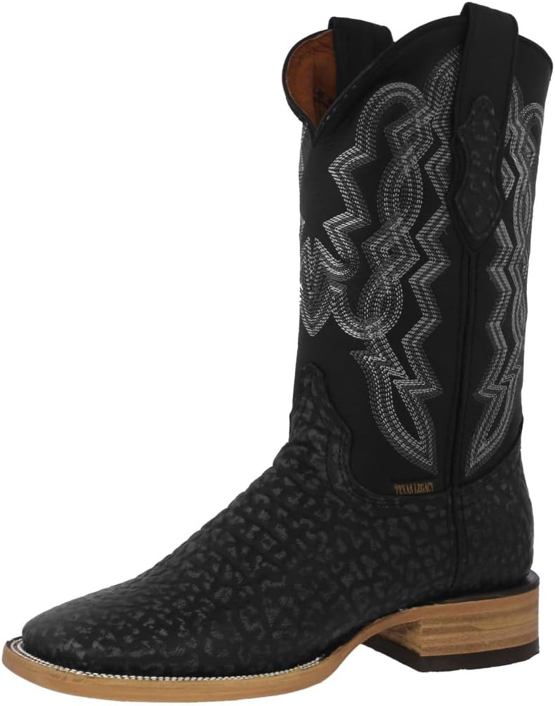 

Мужские черные ковбойские сапоги Texas Legacy с принтом шеи быка бизона, квадратный носок