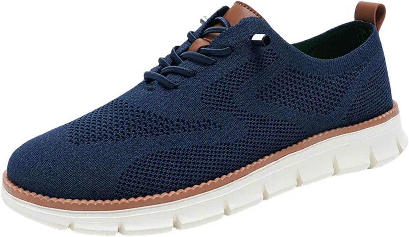 Мужские повседневные туфли Oxfords, деловые сетчатые туфли для ходьбы, модные удобные кроссовки для тенниса и прогулок, шнуровка, дышащие, легкие, с мягкой подошвой, для работы на улице, кроссовки Breeze XDFVC, темно-синий — фото 2