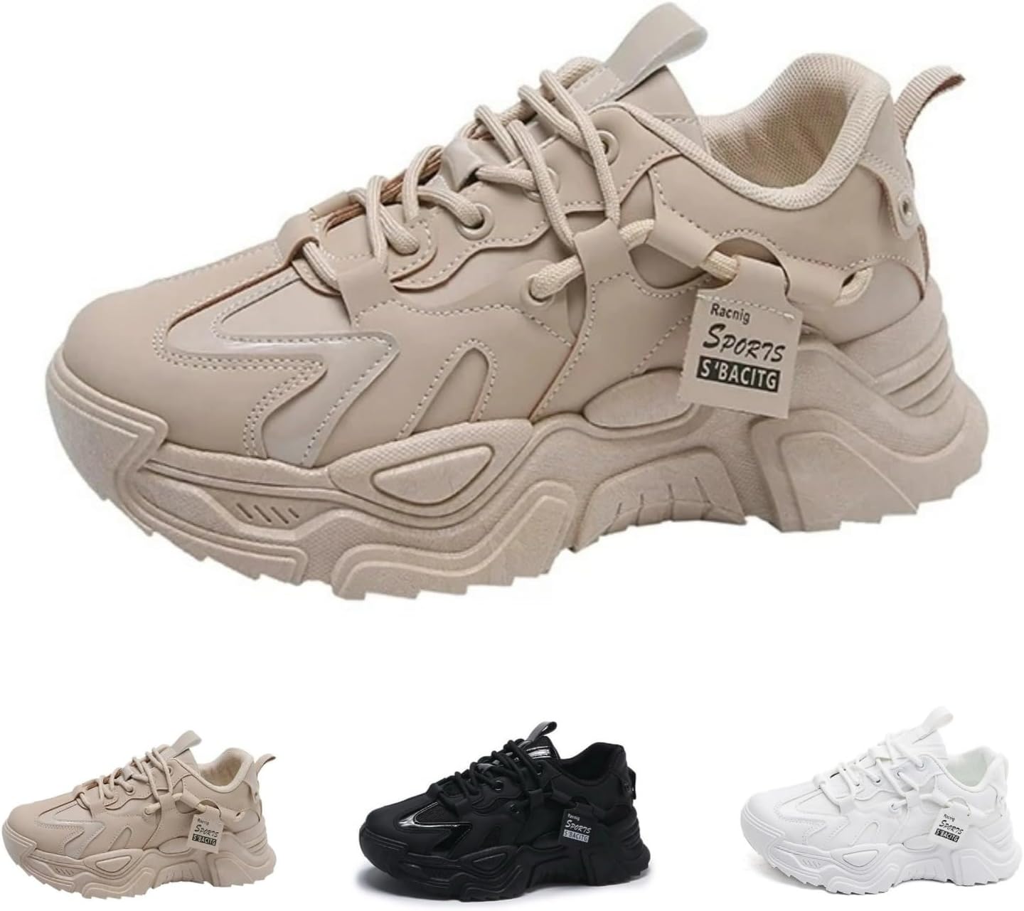 

Кроссовки MACEFIL Fashion Y2K с массивной платформой, модные кроссовки в стиле «папа», кожа верх, удобные для прогулок повседневные кроссовки, хаки