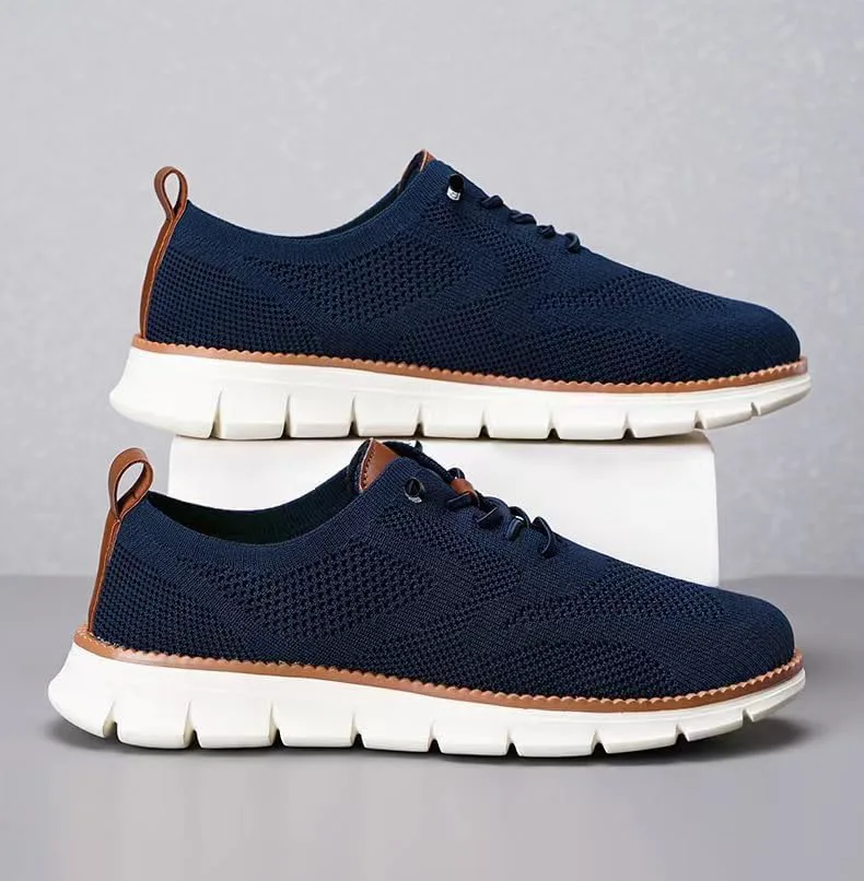 Мужские повседневные туфли Oxfords, деловые сетчатые туфли для ходьбы, модные удобные кроссовки для тенниса и прогулок, шнуровка, дышащие, легкие, с мягкой подошвой, для работы на улице, кроссовки Breeze XDFVC, темно-синий