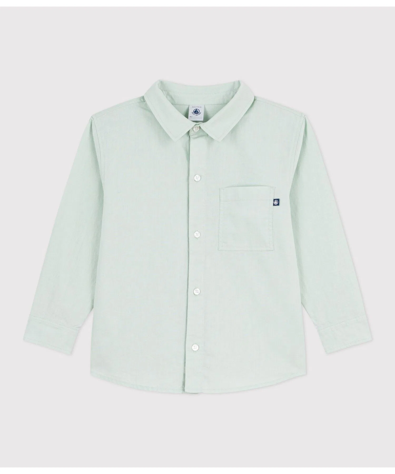 Детская рубашка из хлопка и льна PETIT BATEAU светло-зелёного цвета — фото 3