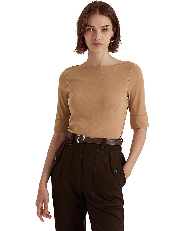 

Футболка Lauren Ralph Lauren Stretch Cotton Boat Neck Tee, цвет Classic Camel