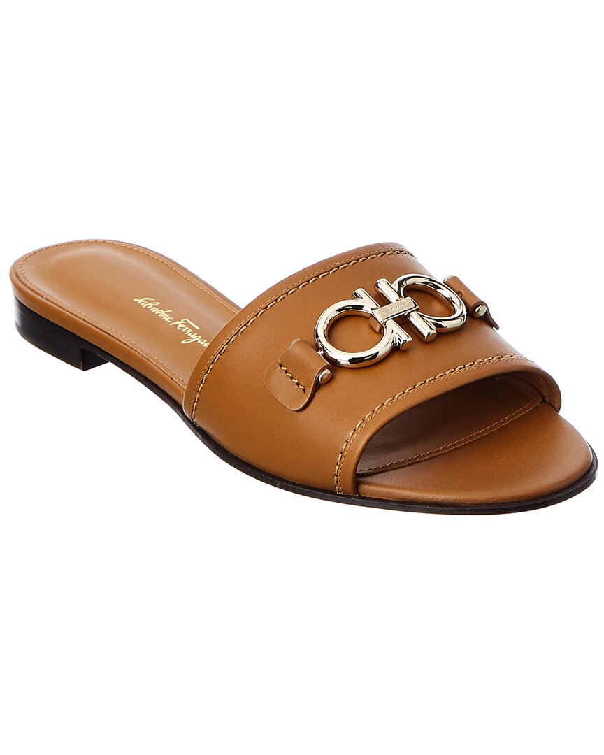 Ferragamo Gancini кожаные шлепанцы Salvatore Ferragamo, коричневый