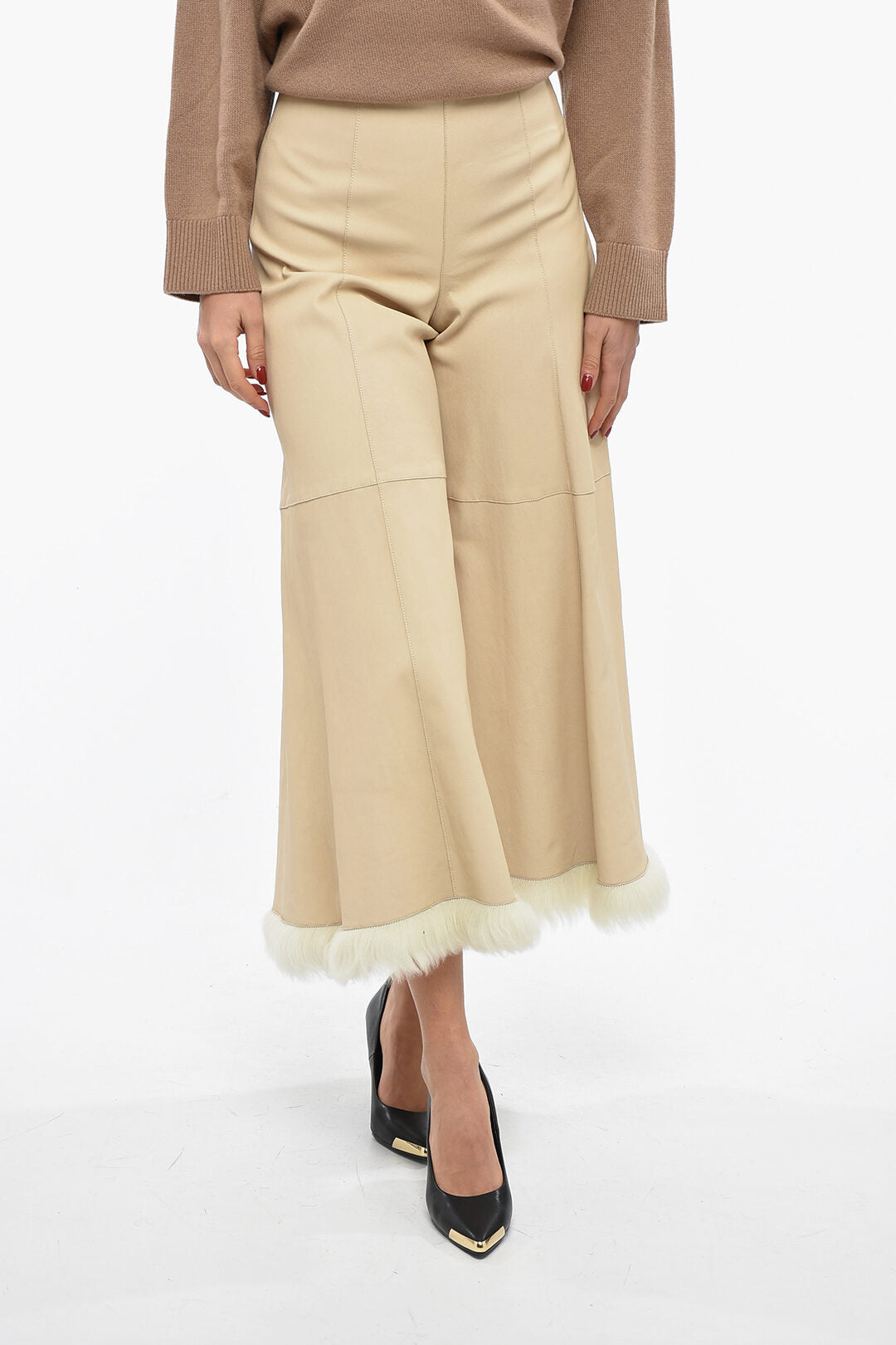

Кожаные брюки MURIELL с вырезами и мехом на подоле от Malene Birger By Malene Birger, коричневый