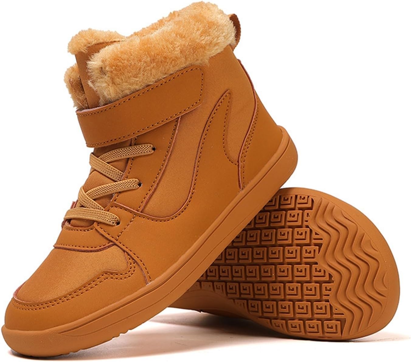 Детские ботинки Barefoot Fur на подкладке для мальчиков и девочек, черные, для бега, снега, флисовые, пушистые, для походов и прогулок, плоские Generic — фото 4
