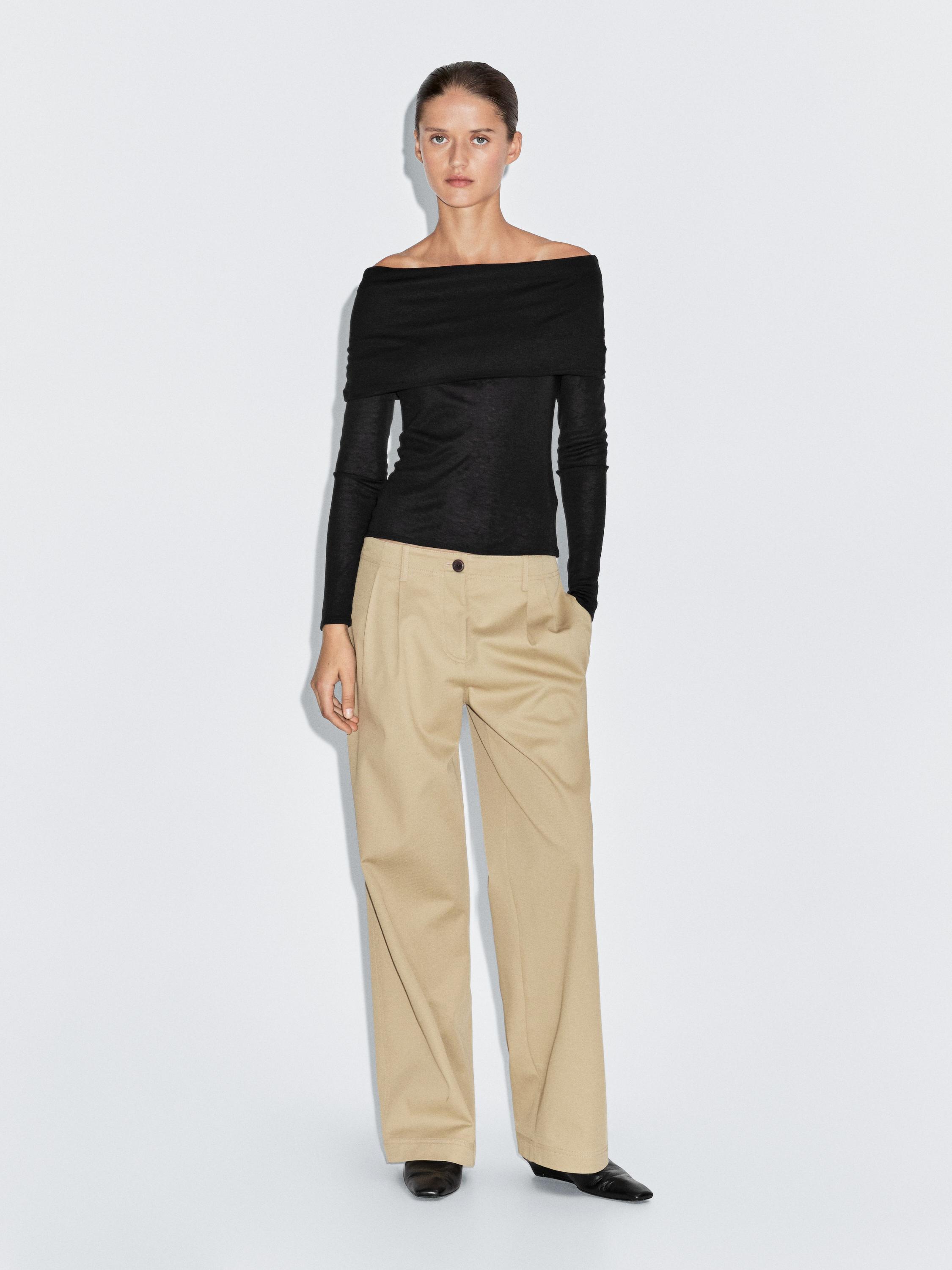 

Футболка без бретелек с длинными рукавами Massimo Dutti, черный