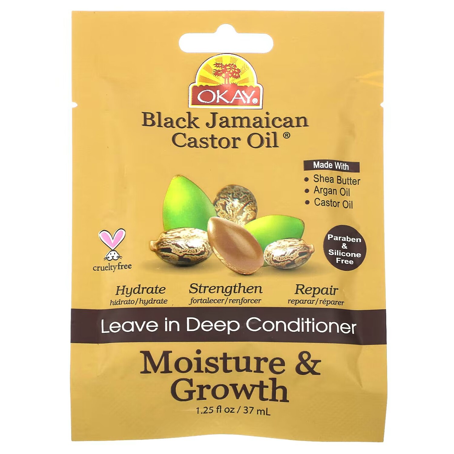 

OK Pure Naturals, Черное ямайское касторовое масло, несмываемый кондиционер глубокого действия, 1,25 жидк. унции (37 мл) Okay Pure Naturals