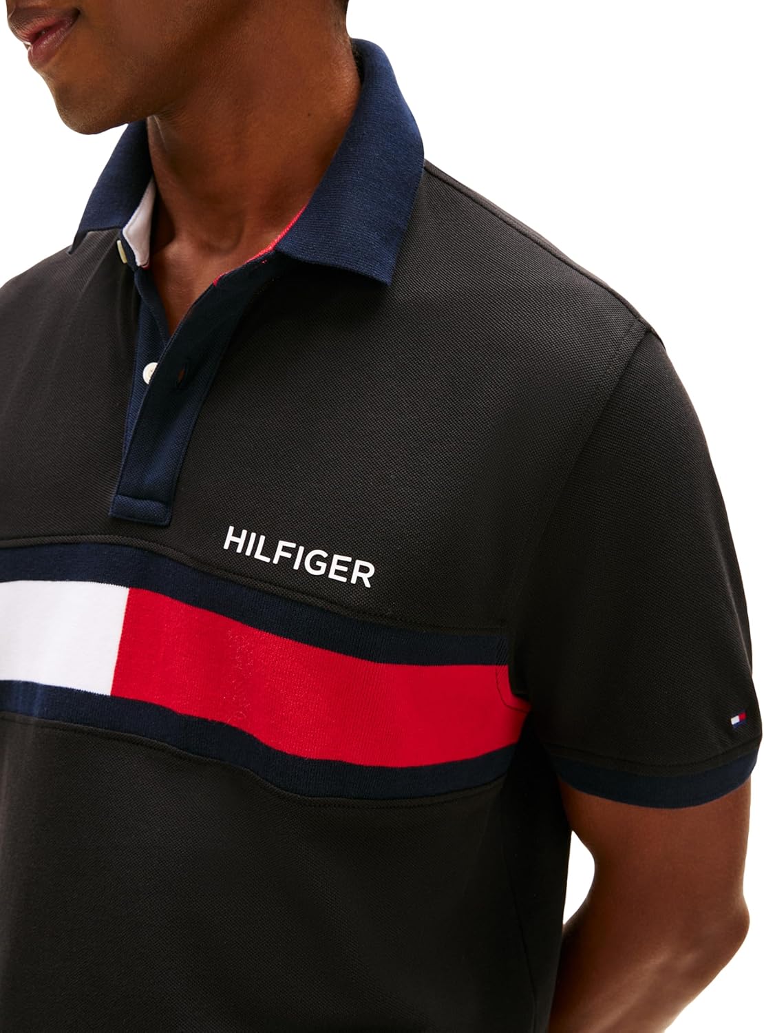 Мужское поло Tommy Hilfiger с коротким рукавом и принтом «флаг», классический крой, Dark Sable — фото 2