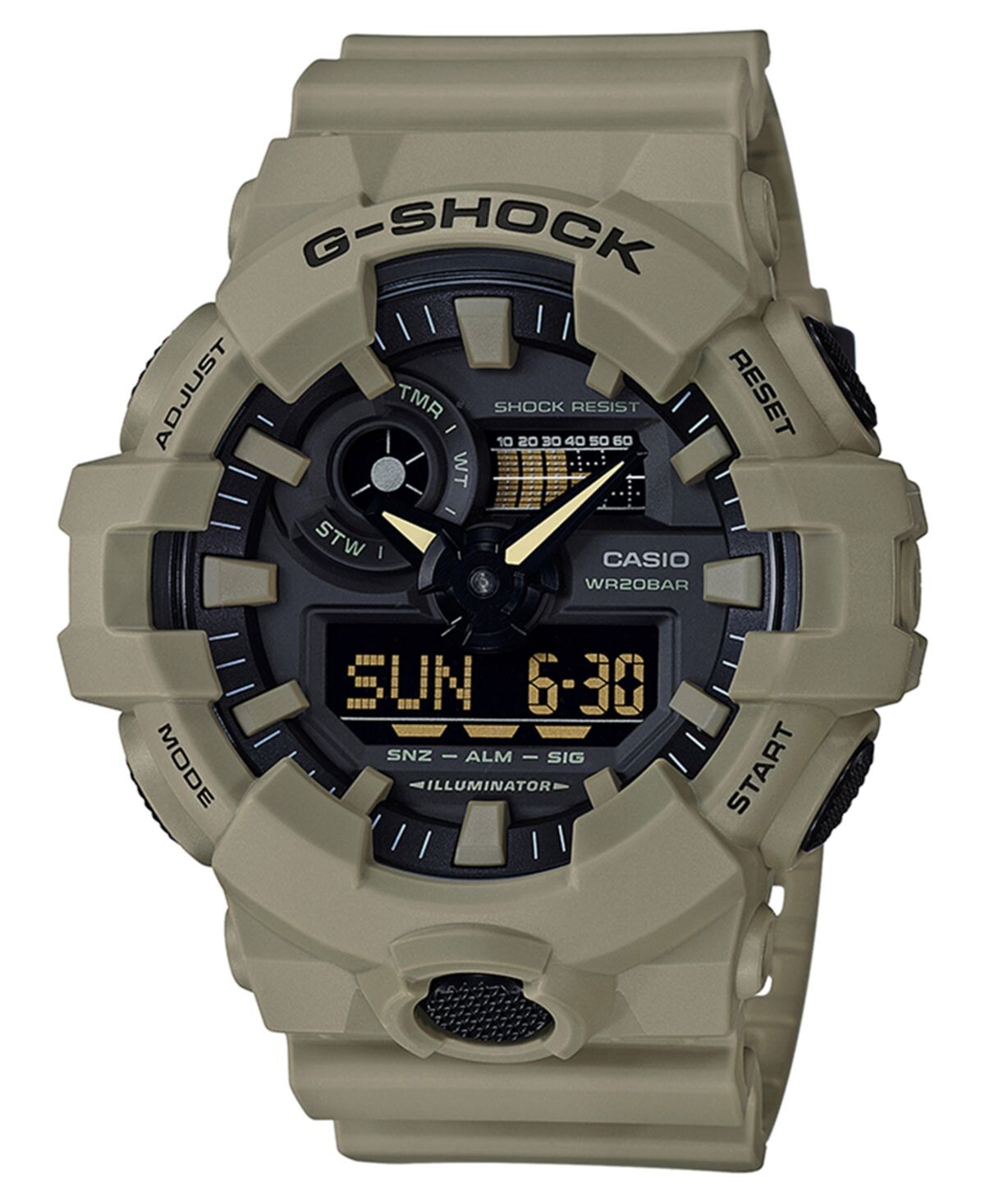 

Мужские аналогово-цифровые часы с бежевым полимерным ремешком, 53 мм G-Shock