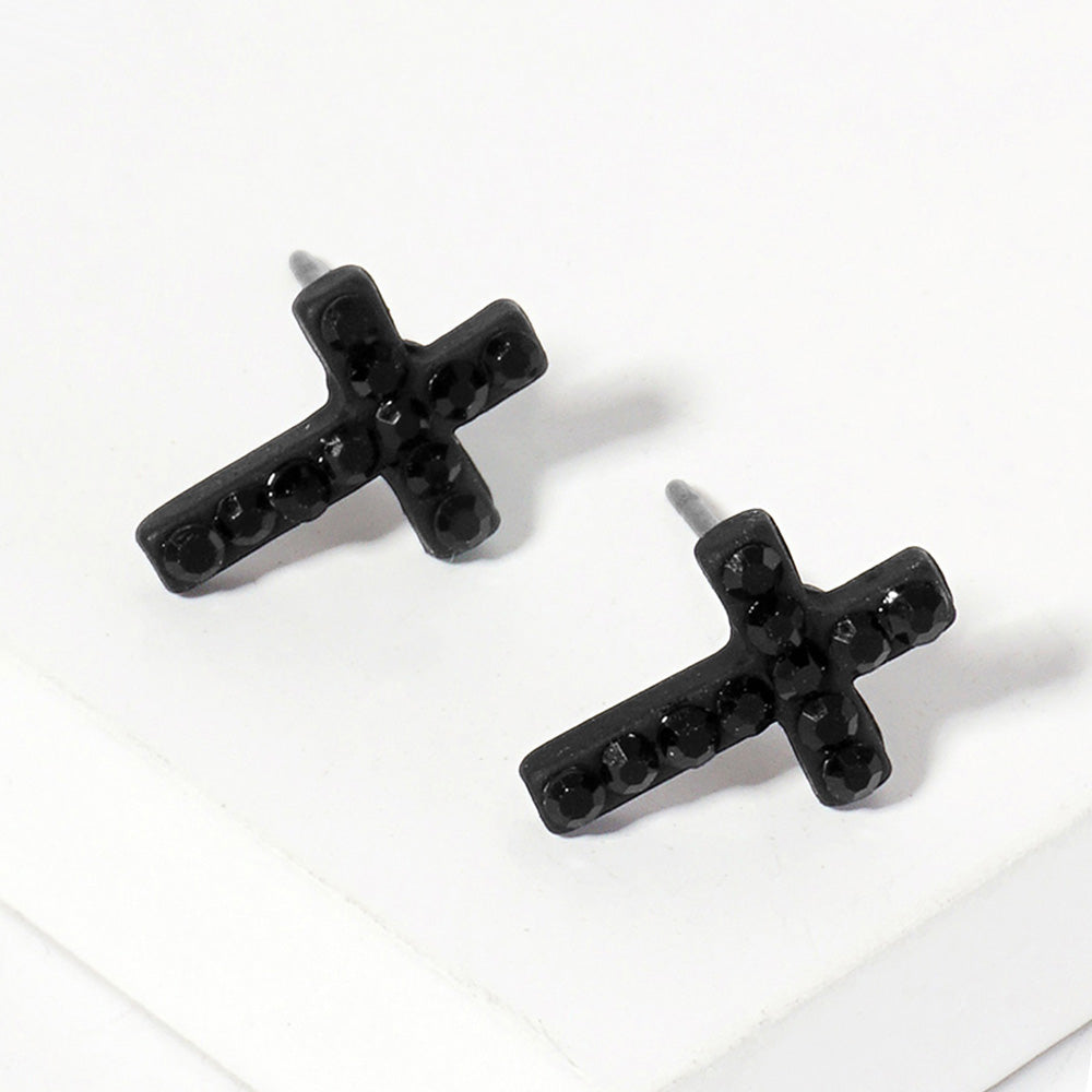 

Серьги-гвоздики с хрустальным крестом - насыщенно-черные Fashnzfab, угольно-черный