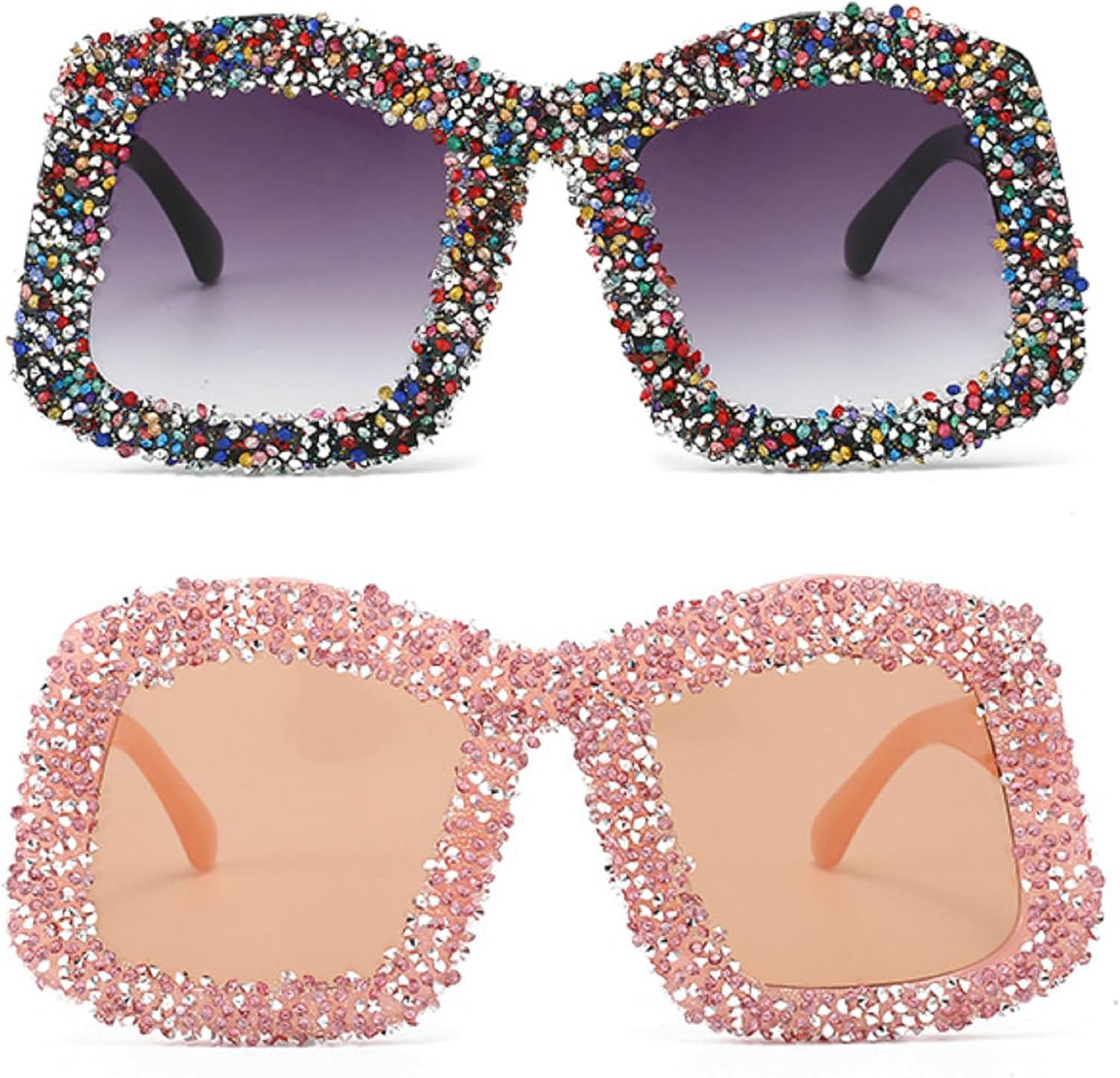 

Большие квадратные солнцезащитные очки с бриллиантами для женщин, роскошные, полностью украшенные стразами, для вечеринок, большие летние очки с защитой от УФ-излучения UV400 mincl, 2pcs-colorful &Pink