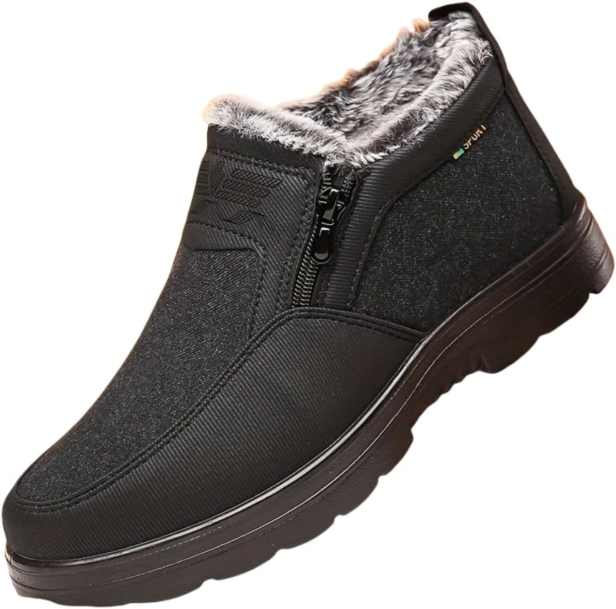 

Зимние мужские ботинки, утепленные флисом, теплые снегоходные сапоги, легкое надевание с противоскользящей подошвой Hhhchpm, черный