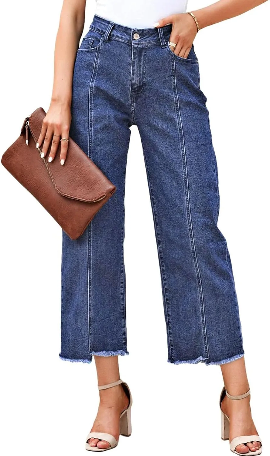 

Sidefeel Женские джинсы High Waisted Wide Leg Loose Fit Straight Leg Zimbaplatinum Cropped