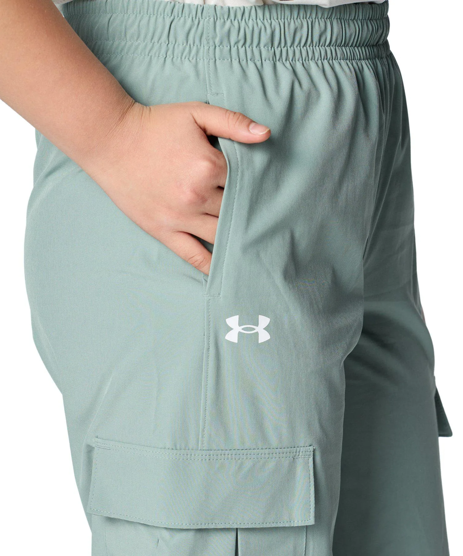 Детские штаны карго с водоотталкивающей обработкой UNDER ARMOUR RIVAL WOVEN хаки — фото 4