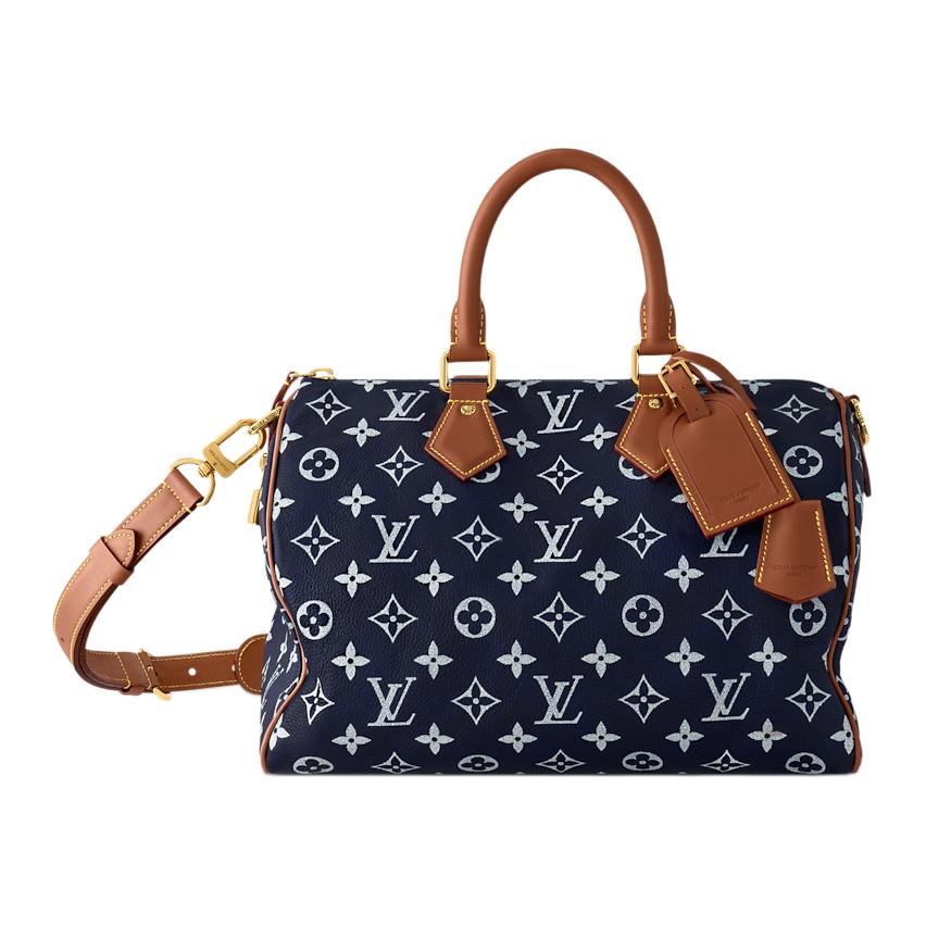 

LOUIS VUITTON Скоростная кожаная наплечная сумка через плечо мужская синяя