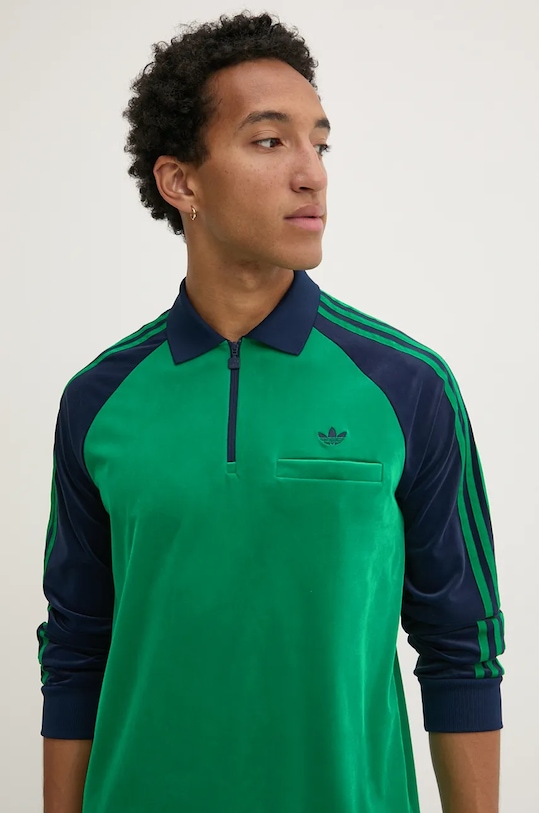 Толстовка велюровая Velour Polo Adidas Originals, зеленый — фото 4