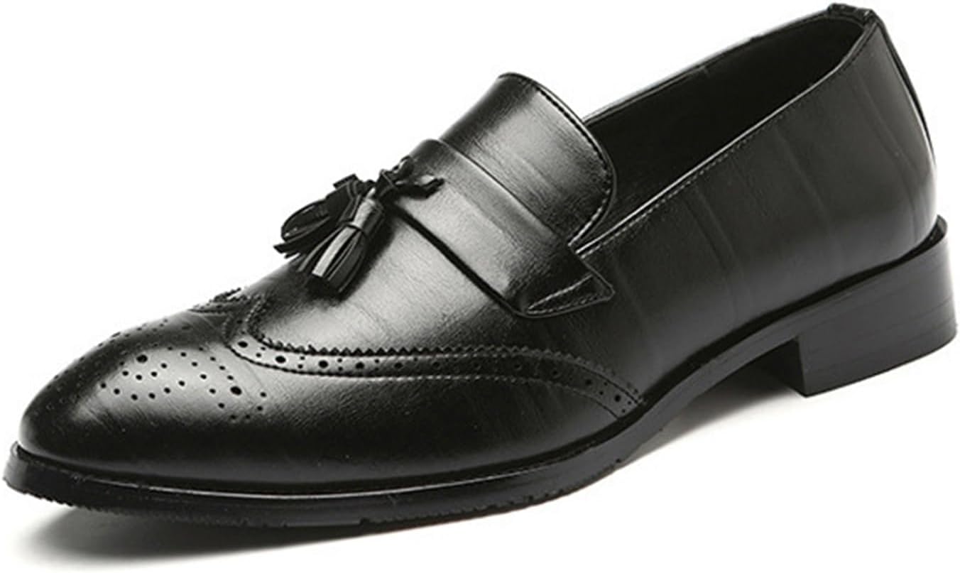 

Мужские кожаные лоферы с кисточками, без шнурков, с премиальными украшениями в стиле брог, заостренный носок, низкий каблук, изысканный стиль, туфли-слиперы для официальных церемоний, деловых конференций, общественных мероприятий и свадеб Psieic...