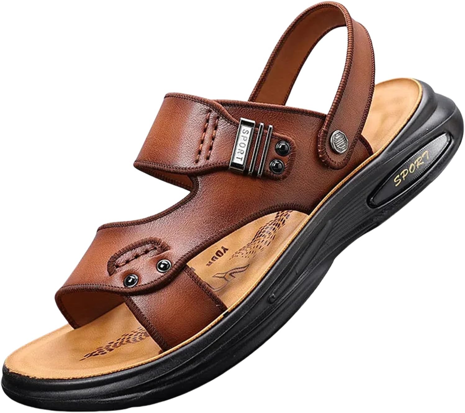 

Мужские сандалии для дома и улицы, пляжные, повседневные, из натуральной кожи, без застежки, подходят для двух видов использования, спортивные, мягкие Abborora, коричневый