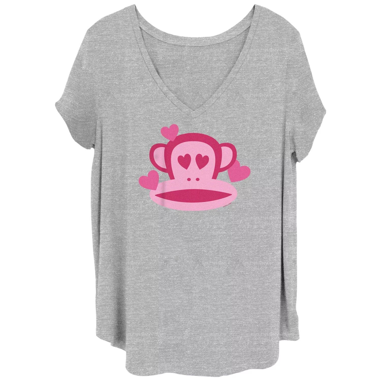 Футболка больших размеров для юниоров Paul Frank Julius The Monkey с v-образным вырезом и графическим рисунком Pink Hearts Licensed Character