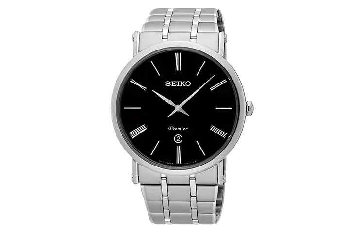 

SEIKO Часы Premier Quartz Movement Watch Men's Watch Black Dial, Black
