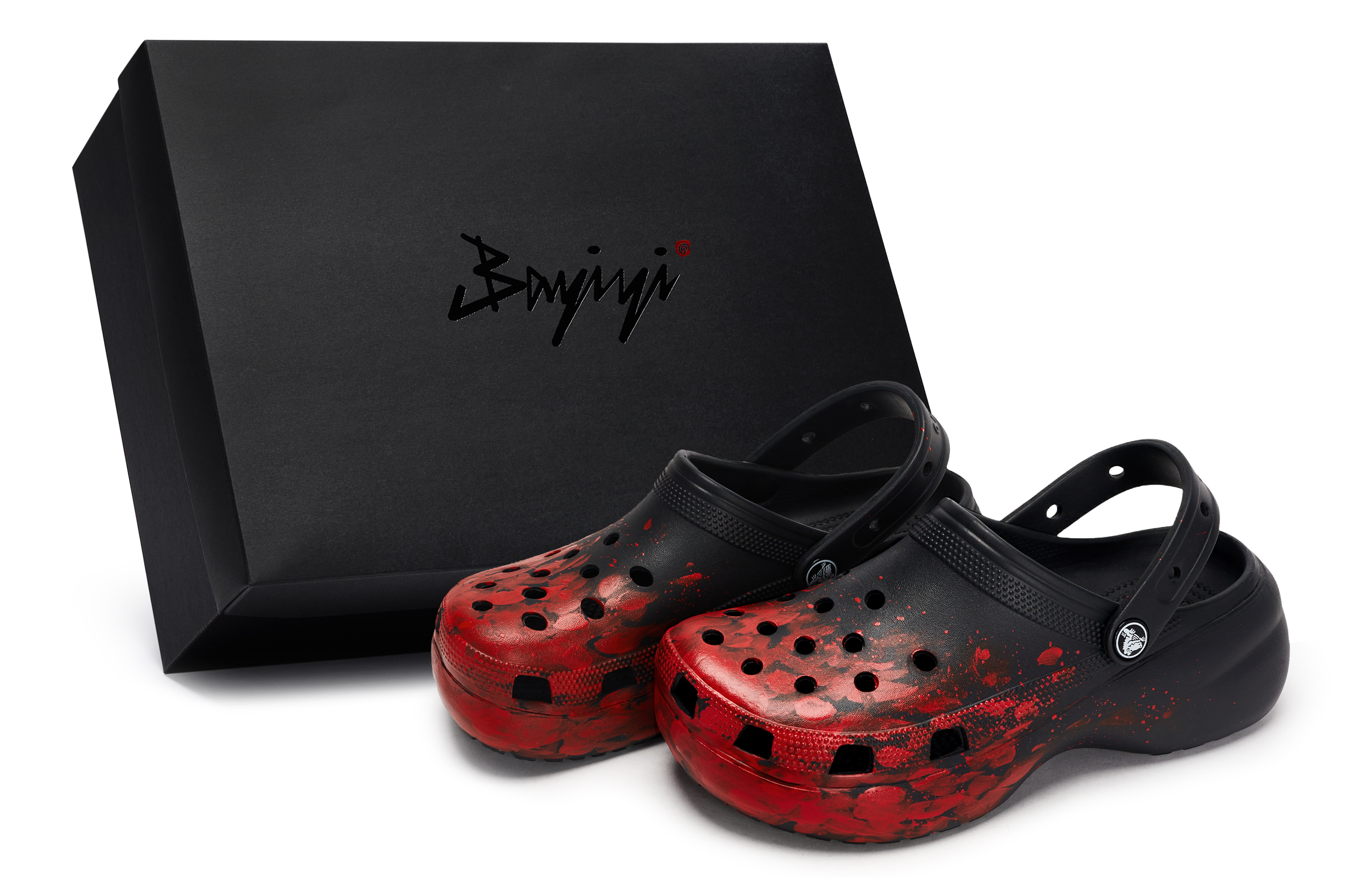 Crocs Классические сабо на платформе 811 Manufacturing, детектив на месте преступления, специальные женские сабо из коробки для обуви, черно-красные