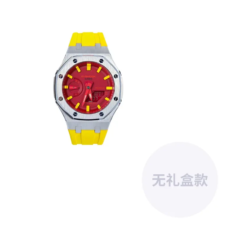 

CASIO Часы Unisex Liquid Crystal/Analog Dual Display Series 48.5mm Red Watch, Tomato Fried Egg Silver Case Yellow Strap