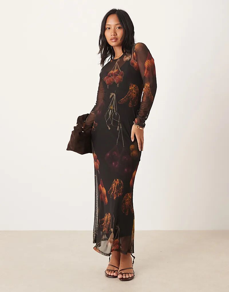 

Платье мидакси Never Fully Dressed Petite с длинными рукавами и сетчатым принтом черного цвета с фруктовым принтом