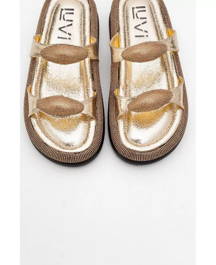 Украшенные шлепанцы на платформе (женские) Prologue Shoes, золото — фото 3
