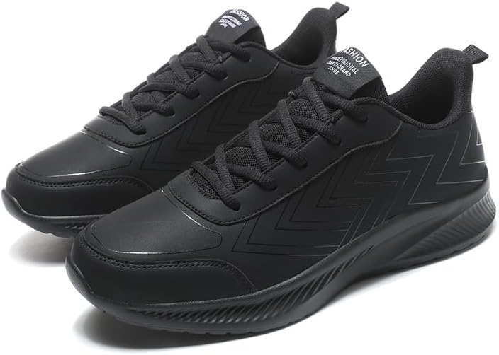 

Мужские кожаные кроссовки с круглыми носками и шнуровкой, с толстой подошвой, повседневные, легкие, нескользящие, подходят для ежедневной носки, прогулок и игры в мяч Igzbibg, черный