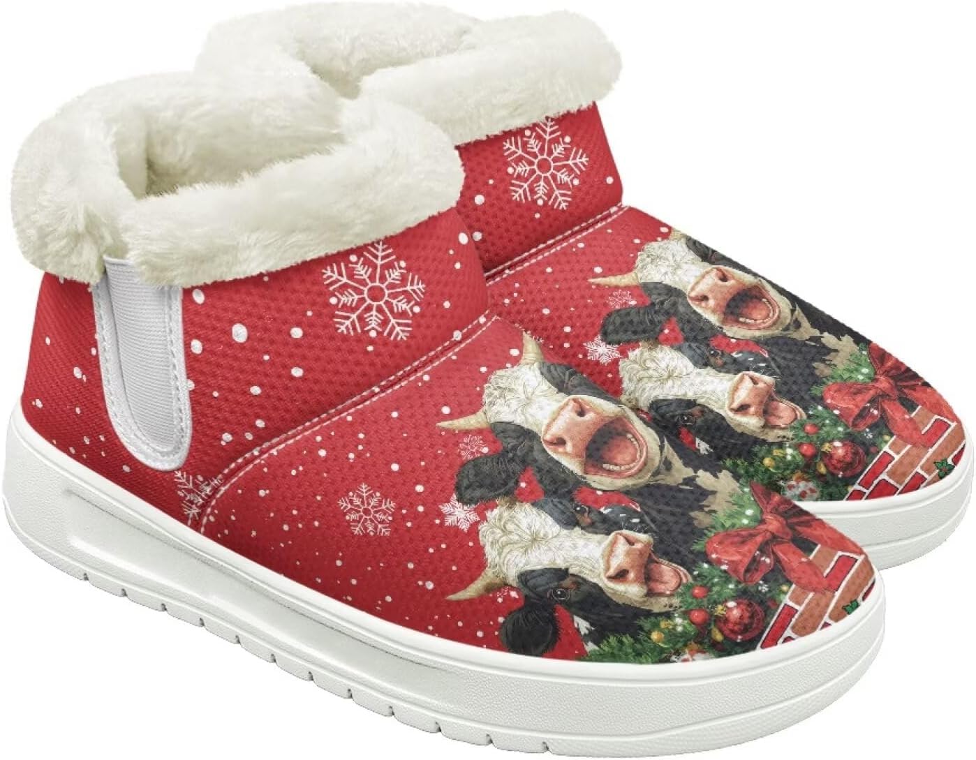 

Мужские зимние ботинки Qoiuvncy, повседневные сапоги для снега, для мужчин, уютные с меховой подкладкой, теплые, с низким верхом, Christmas Cow