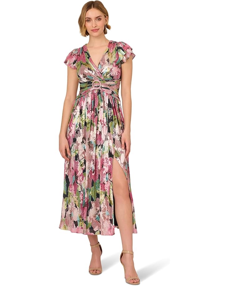 

Платье Adrianna Papell Floral Metallic Crinkle Gown, цвет Navy/Pink Multi