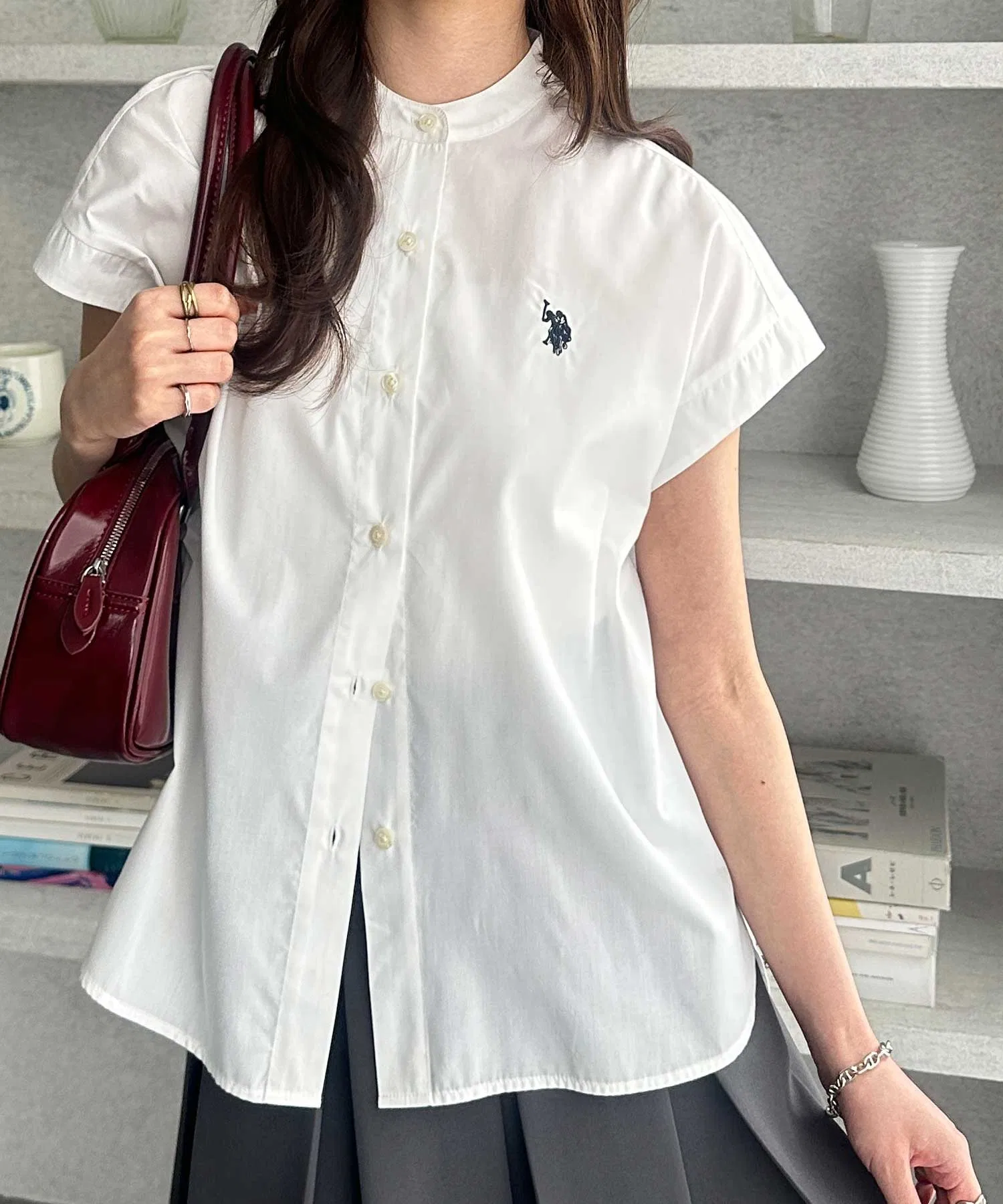 Женская рубашка-блузка U.S. POLO ASSN. с вышивкой, френч-слив, бежевый — фото 2