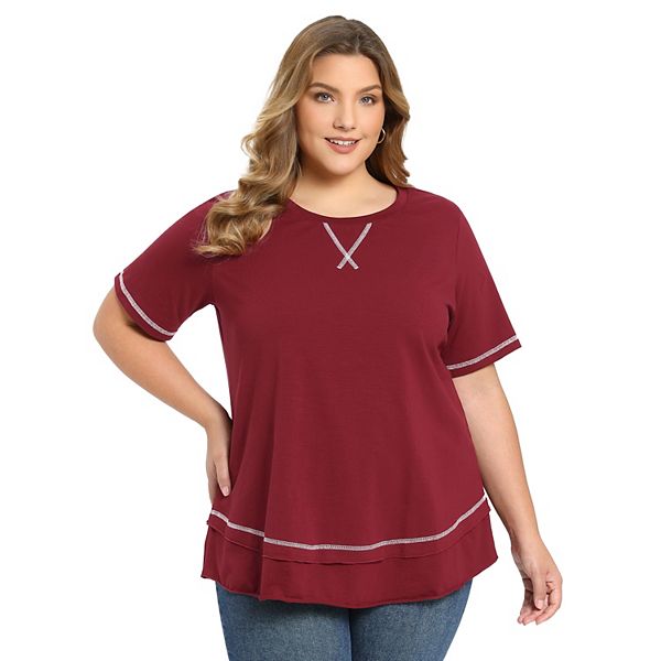 

Футболка женская летняя Plus size с коротким рукавом и круглым вырезом Grace & Grandeur, Burgundy
