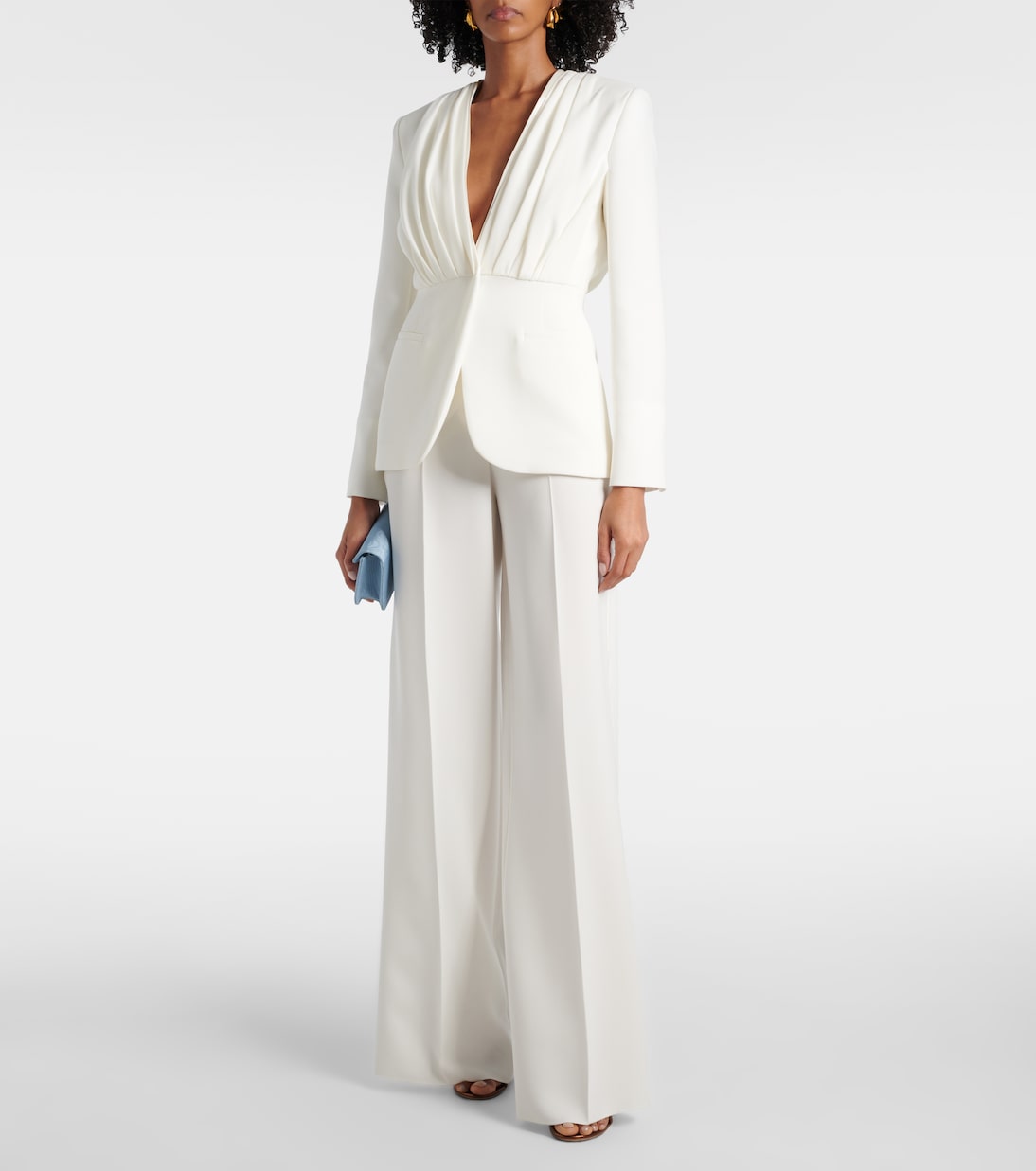 Широкие брюки из кади с высокой талией Abetone Max Mara, Bianco Seta — фото 2