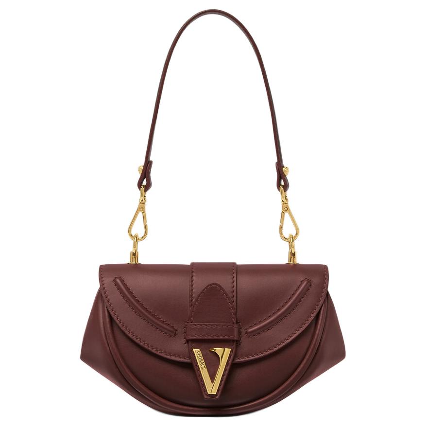 

VERSACE Виртус Маленькая женская сумка через плечо из телячьей кожи бордового цвета