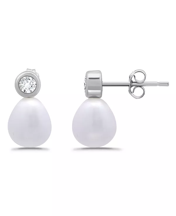 

Серьги-Гвоздики с подвесками из пресноводного культивированного жемчуга в форме капли и кубическим цирконием Macy'S, silver