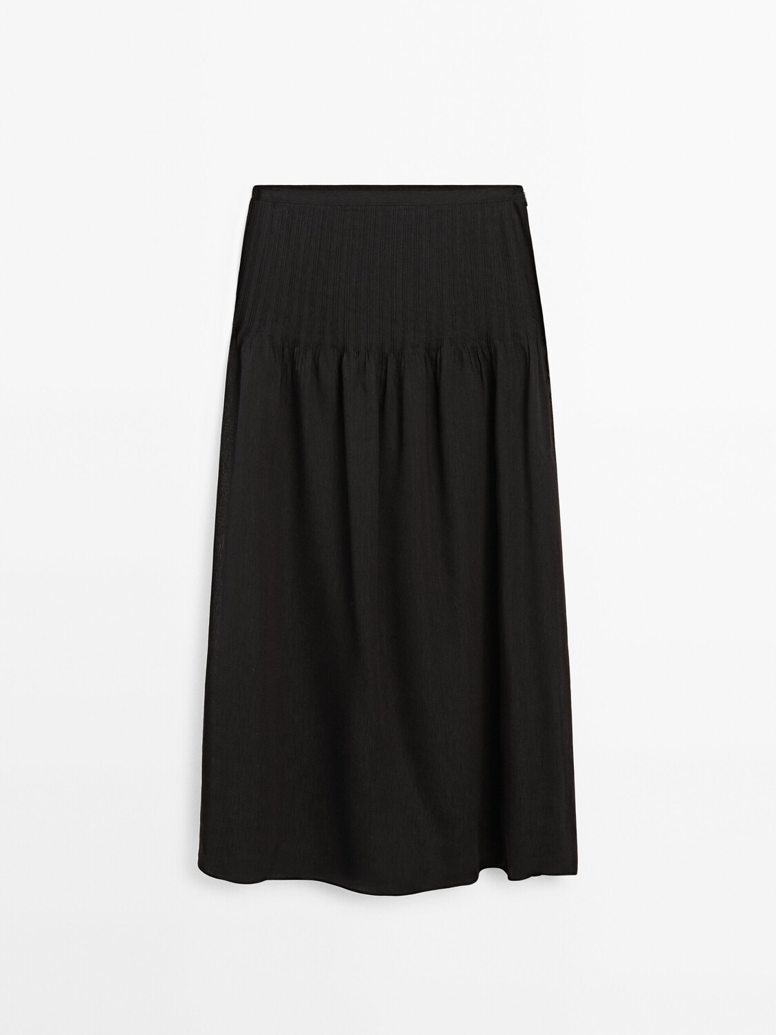 

Струящаяся плиссированная юбка из смесового льна Massimo Dutti, черный