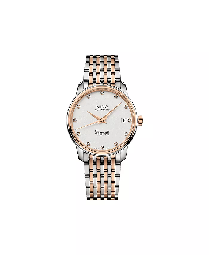 

Женские наручные часы Swiss Automatic Baroncelli III Heritage Diamond (1/10 ct. t.w.) с браслетом из двухцветной нержавеющей стали, 33 мм Mido