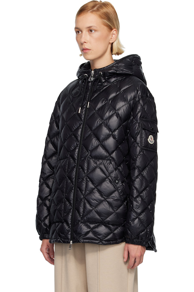 Пуховая куртка с капюшоном и ромбовидной стежкой Moncler, черный — фото 4