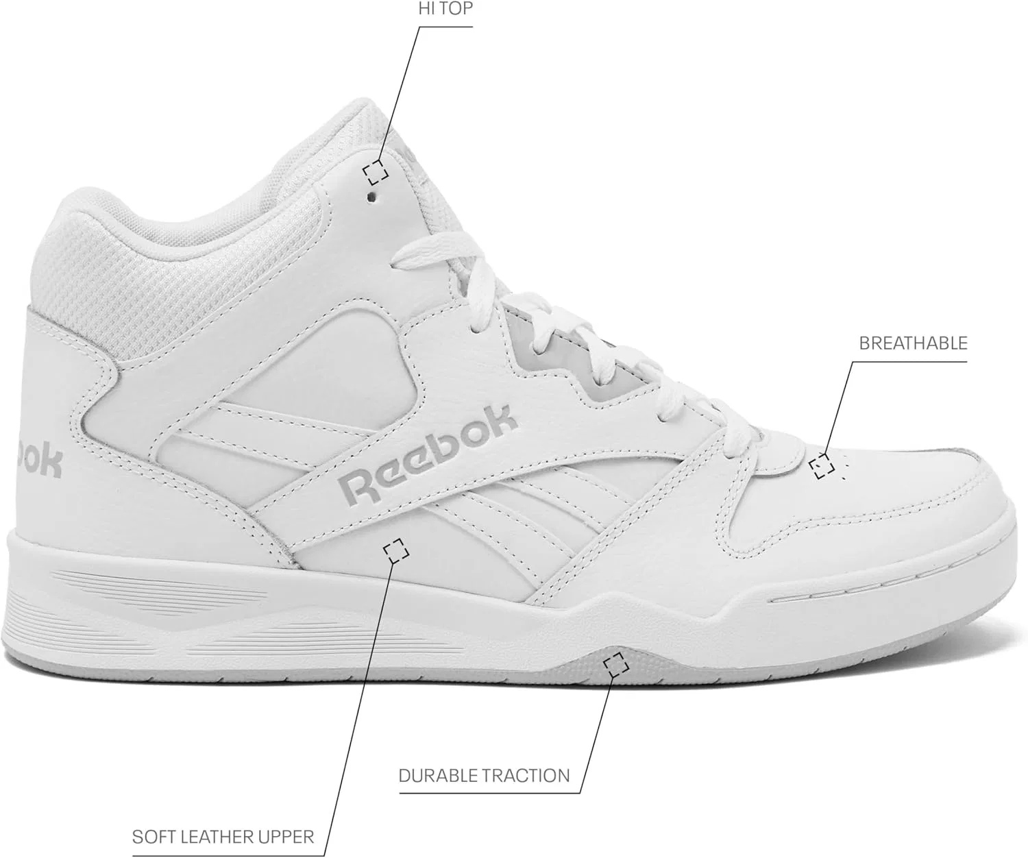 Мужские высокие кроссовки Reebok Royal BB 4500 Hi2, White Light Grey — фото 2