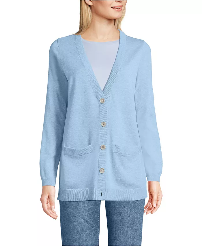 

Женский кардиган из тонкого хлопка с отделкой Lands' End, синий