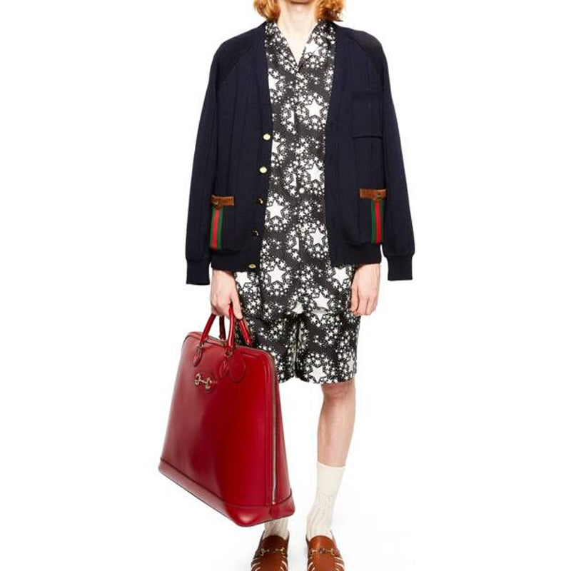 Кардиган Gucci Ribbon Knitted Wool-Blend Cardigan Мужской Черный — фото 2