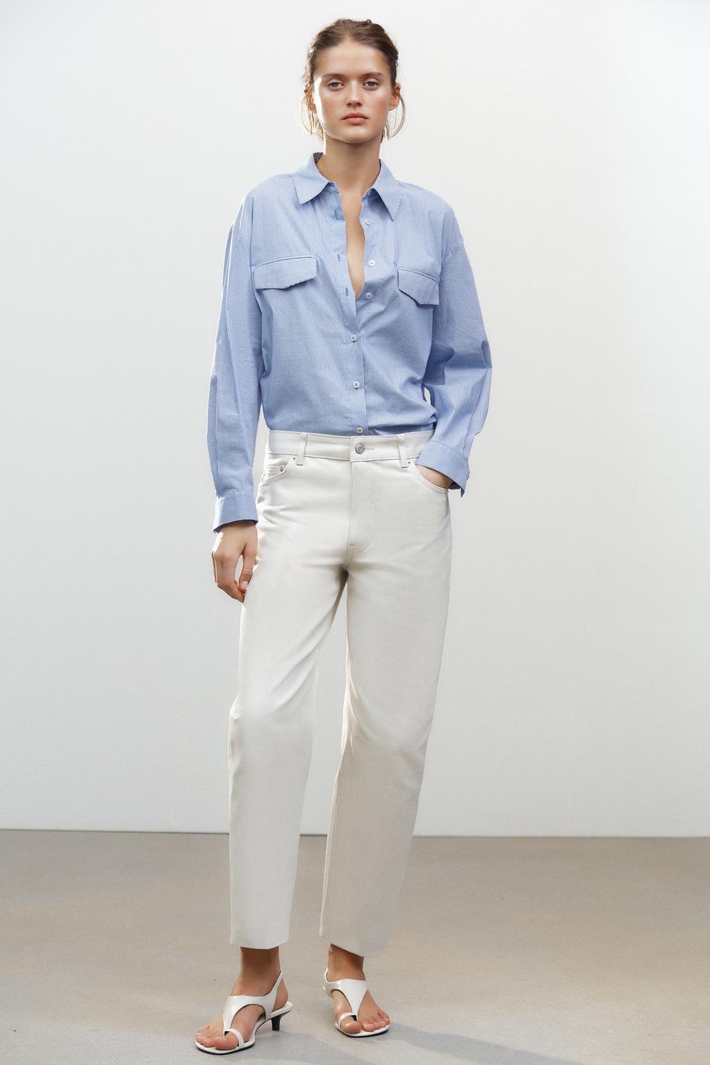 

Зауженные джинсы средней посадки ZARA, экрю