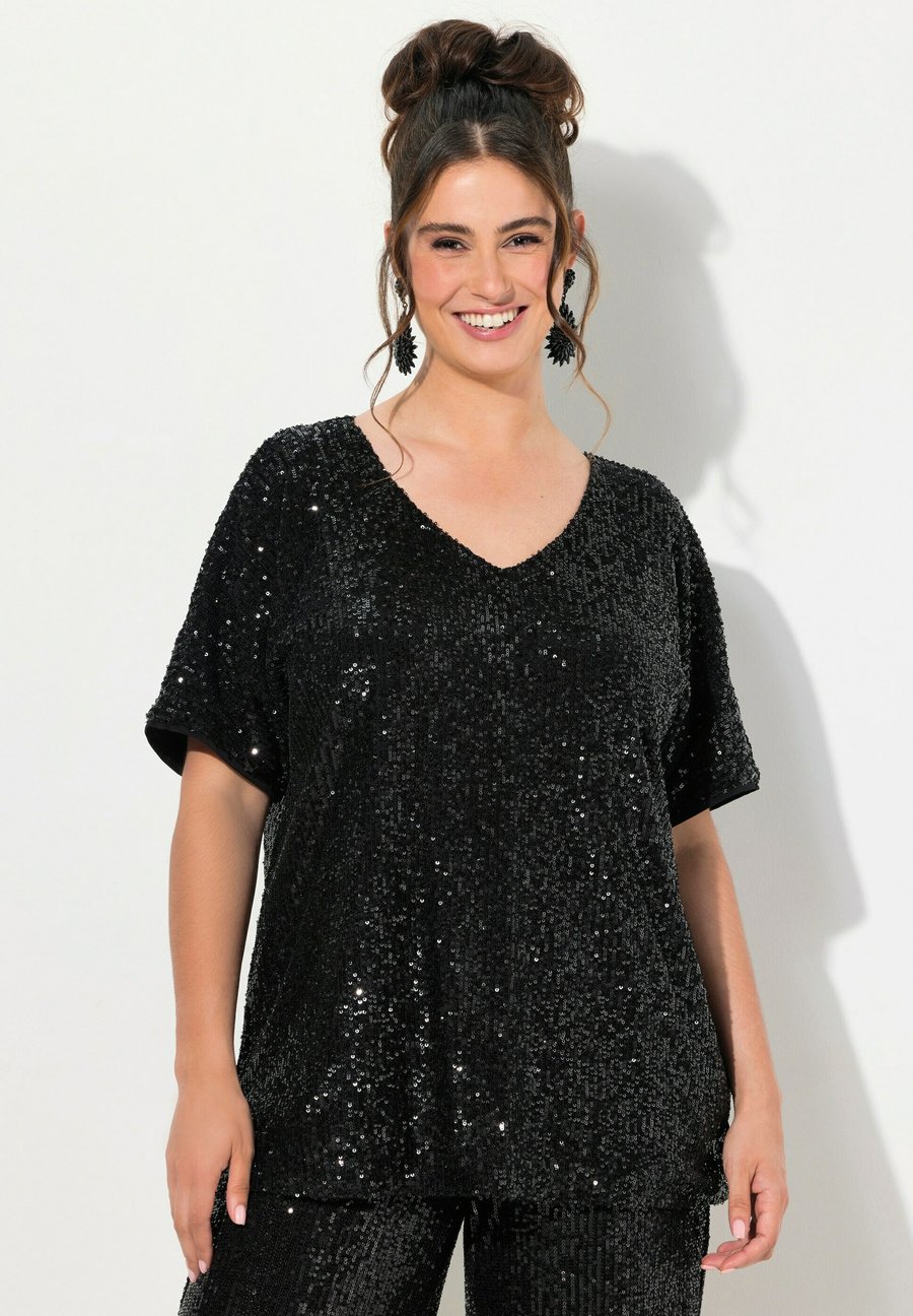 

Блуза Ulla Popken À PAILLETTES COL EN V ET MANCHES COURTES, Black