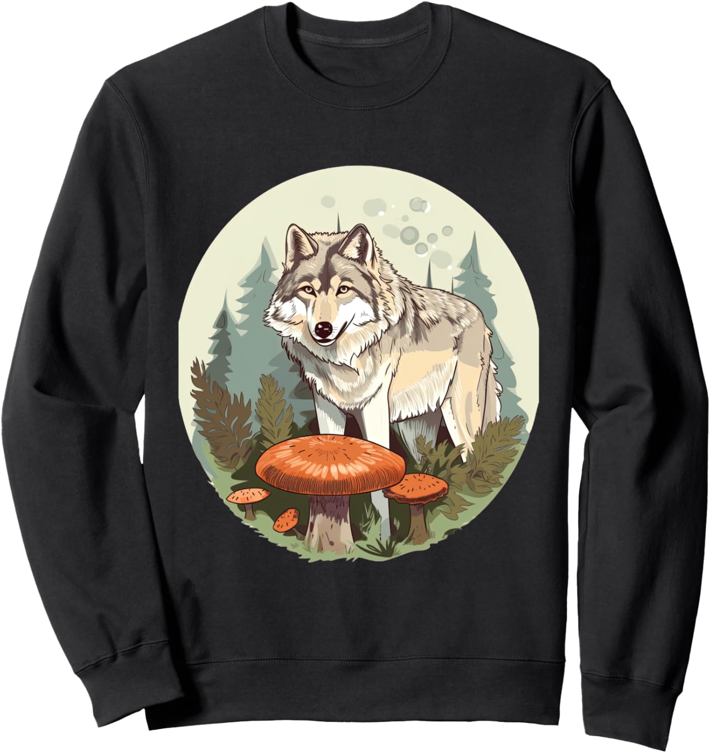 

Толстовка в стиле коттеджкор с изображением волка и гриба Cute Cottagecore Aesthetic Nature Designs, черный