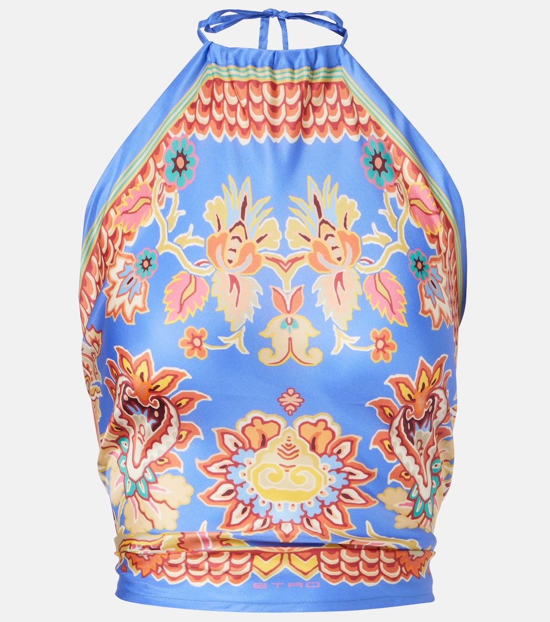 

Шелковый топ с принтом и бретелью-хомут Etro, Stampa F.Do Azzurro